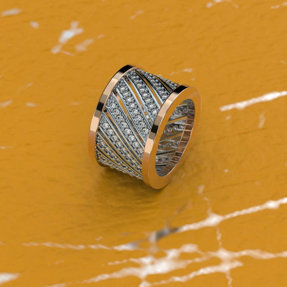 Anillo de oro rosa con patrón de diamantes
