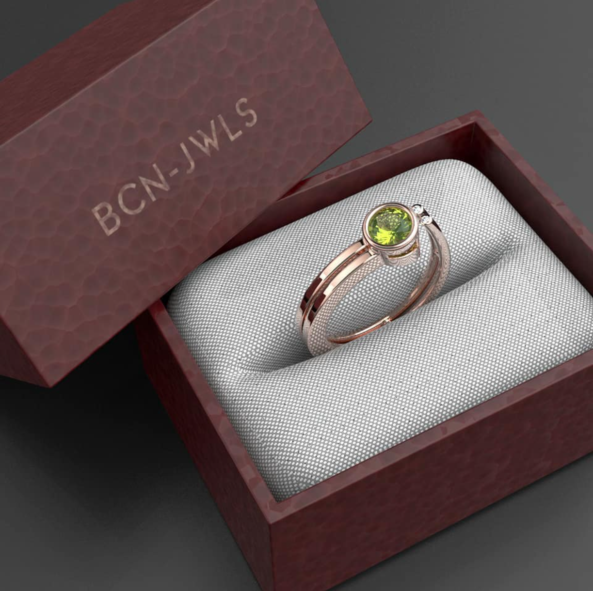 Anillo de oro rosa presentado en estuche